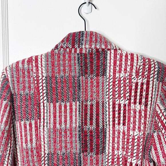 CABi Red Patchwork Tweed Blazer #6028 Double Breasted Anchor Buttons Nautical S - Picture 9 of 14
